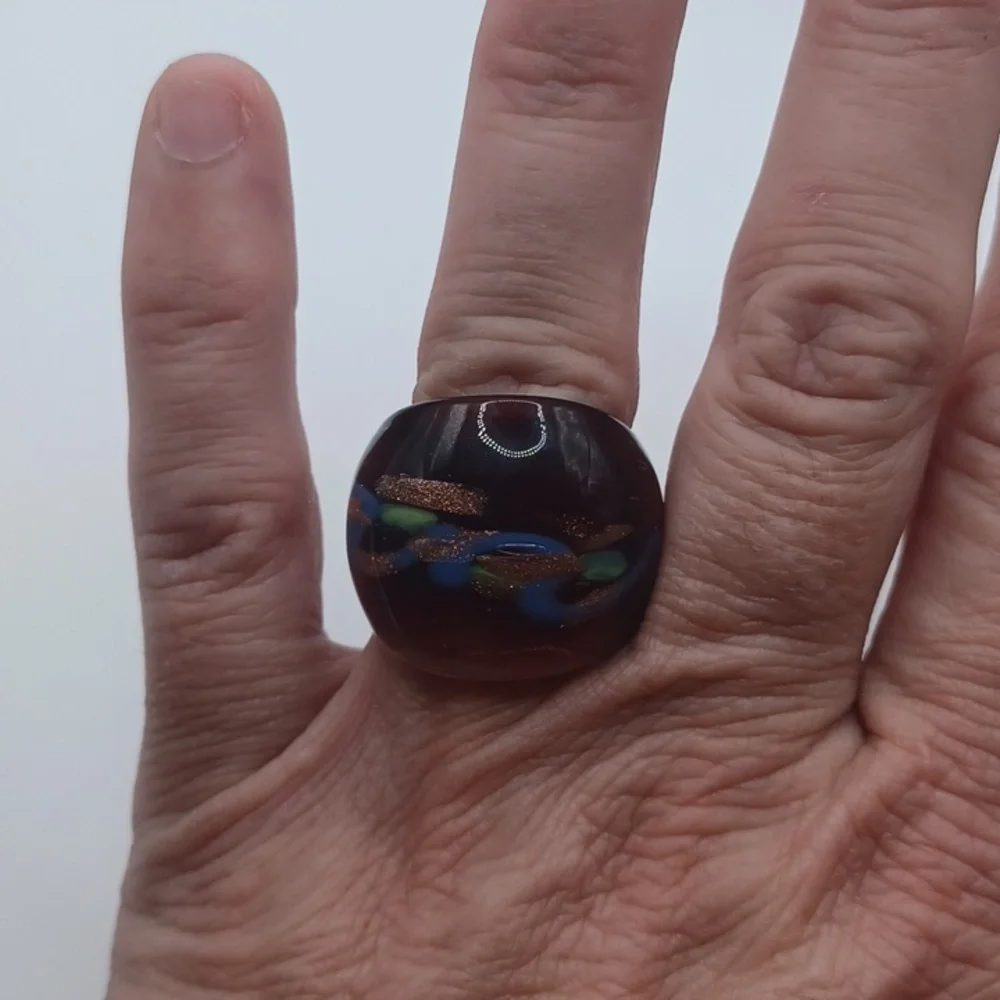 Mauve Glass Art Ring Sz 6.5